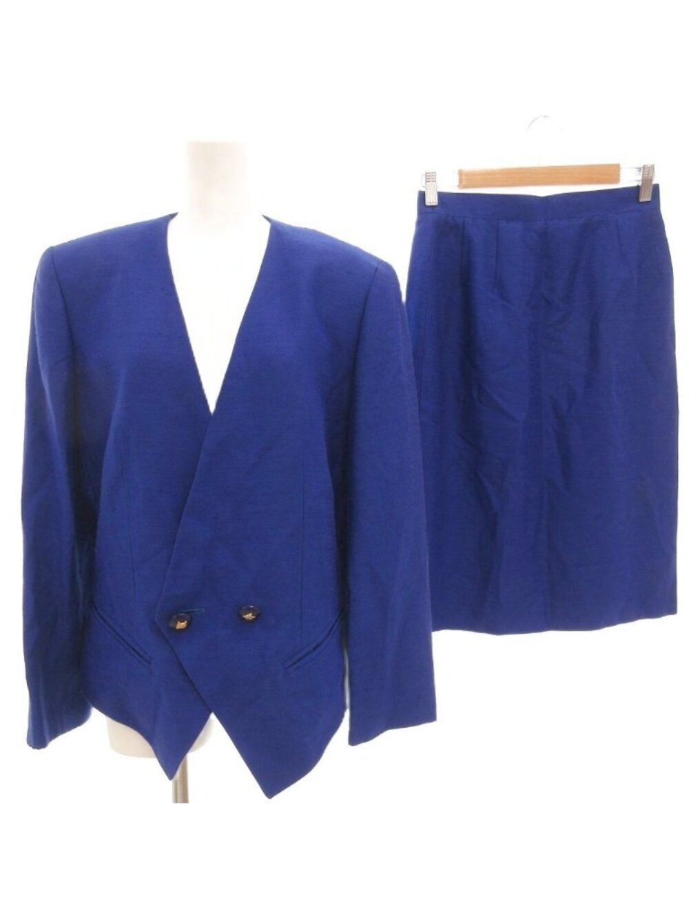 Celine Set Jacket Logo Button Half Lined Double Skirt XL Blue Spring Summer 40